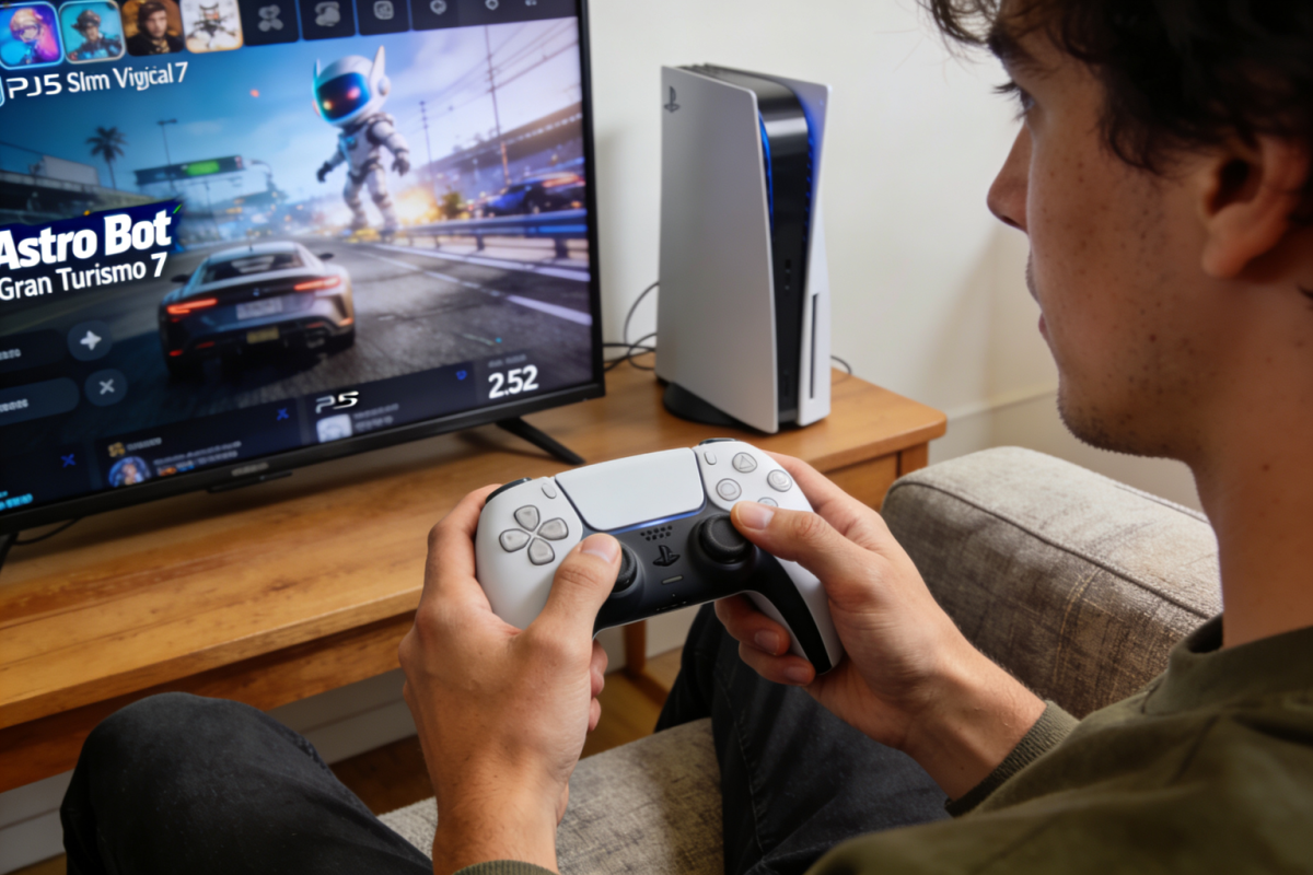 No momento, você está visualizando PS5 Slim Digital 825GB vale a pena em 2026? Análise completa com Astro Bot e Gran Turismo 7
