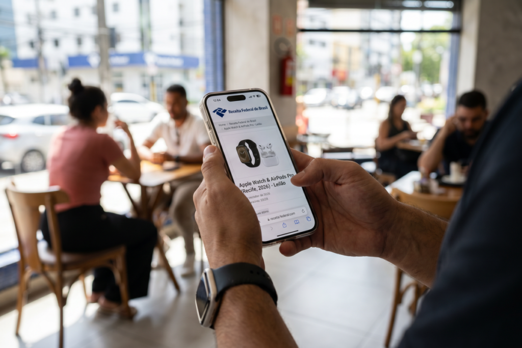 Leia mais sobre o artigo Leilão da Receita Federal em Recife: vale a pena disputar Apple Watch e AirPods Pro em 2026?